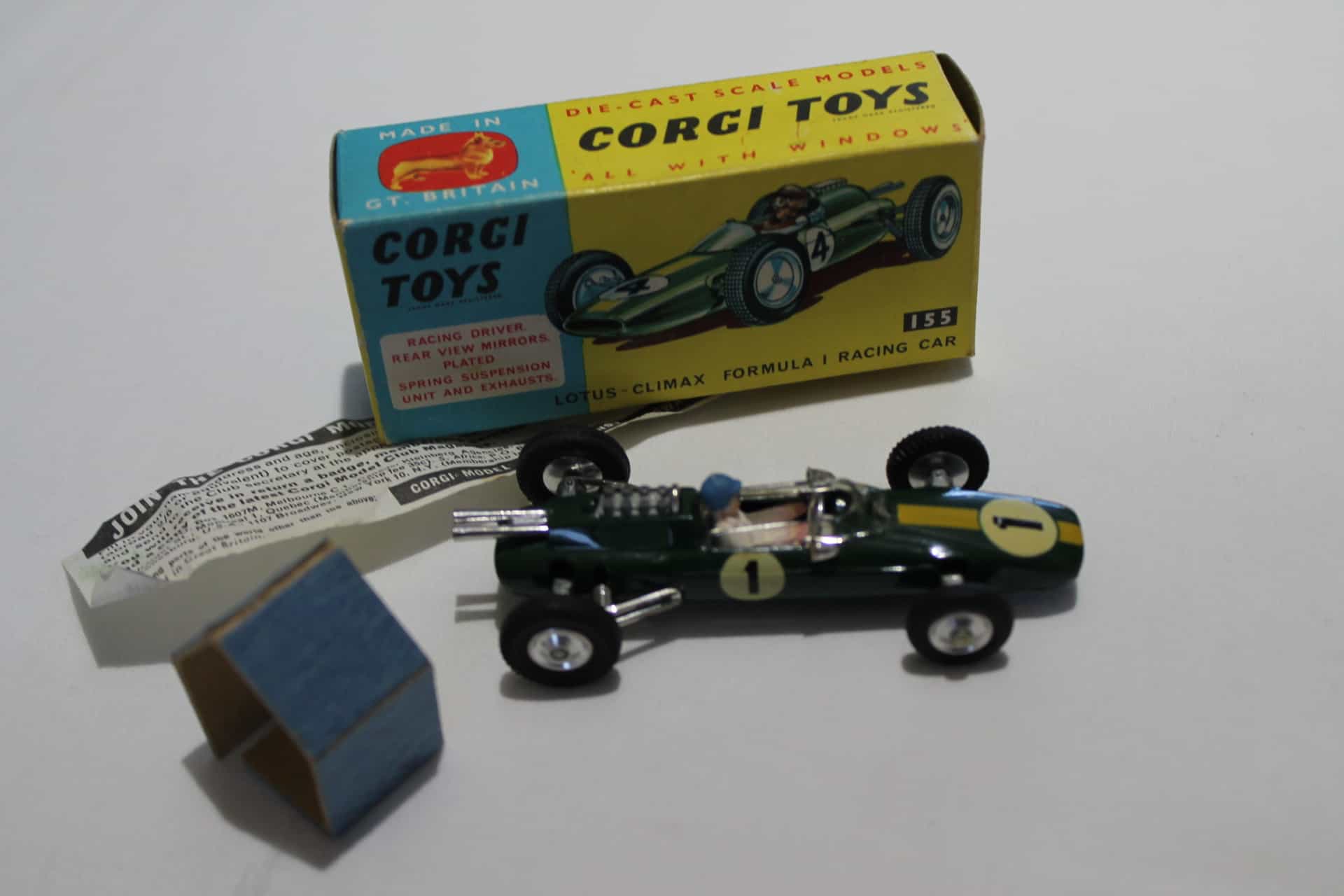 Ancienne Voiture De Collection Corgi Toys - Formule 1 Lotus Climax GT, Métal Argenté, Bon état
