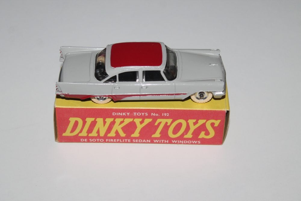 Vintage Dinky Toys 192 De Soto Fireflite model car with original box.