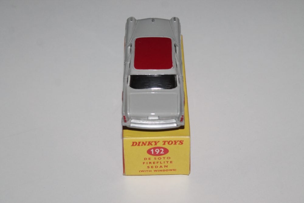 Dinky Toys 192 De Soto Fireflite model car on display, vintage diecast collectible from Dinky Toys.