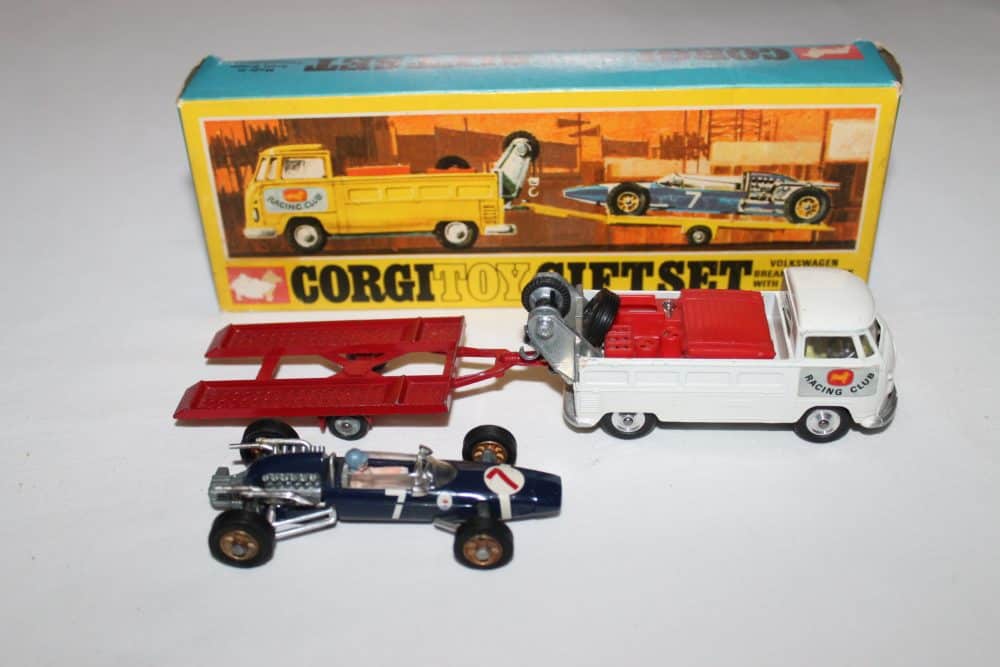 Corgi Toys Gift Set 6 Volkswagen Truck with Trailer & Cooper-Maserati F/1-side