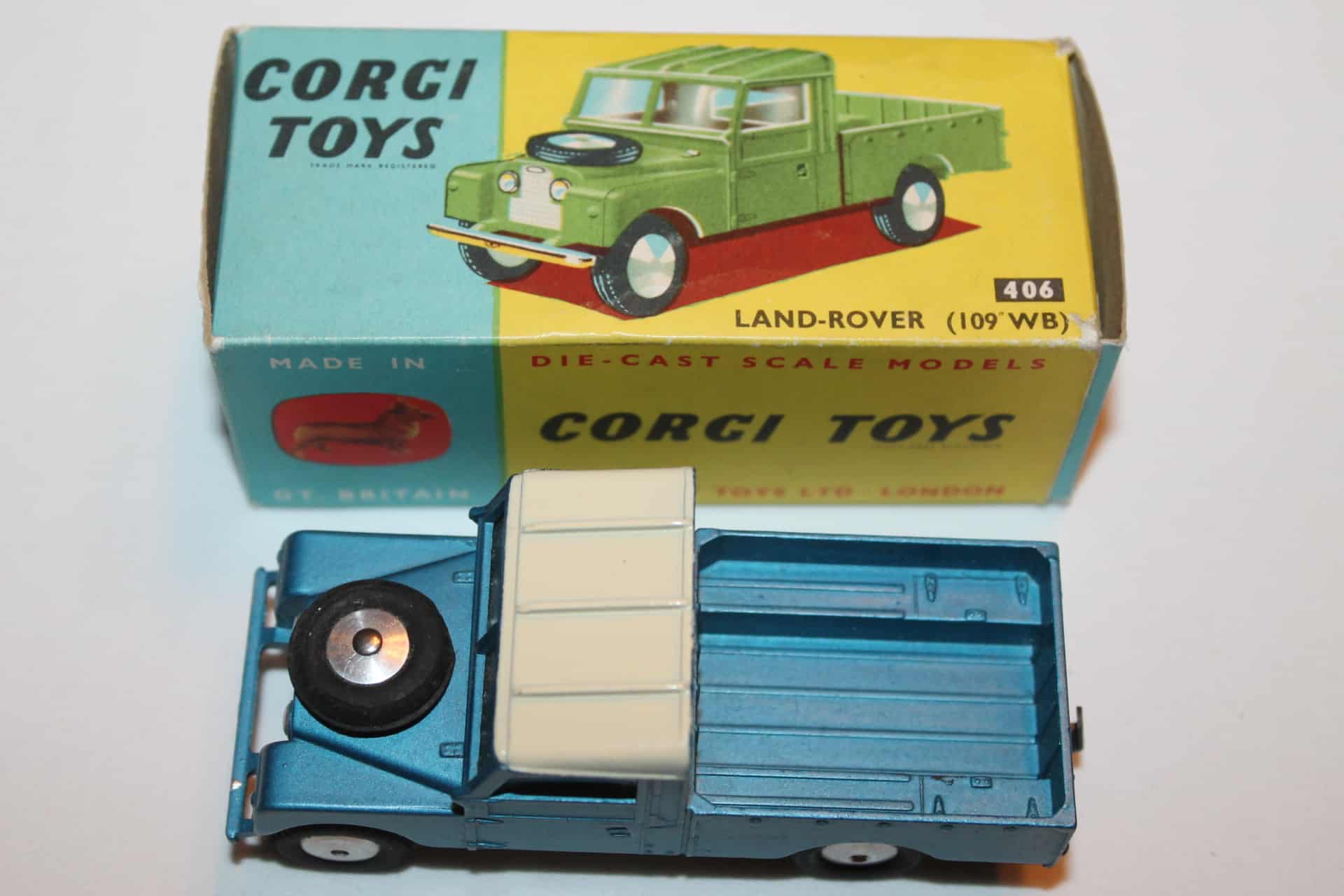 1/43 Scale Vintage Corgi Toys Model No 438 Land Rover 109 WB On A White Background Image242481389