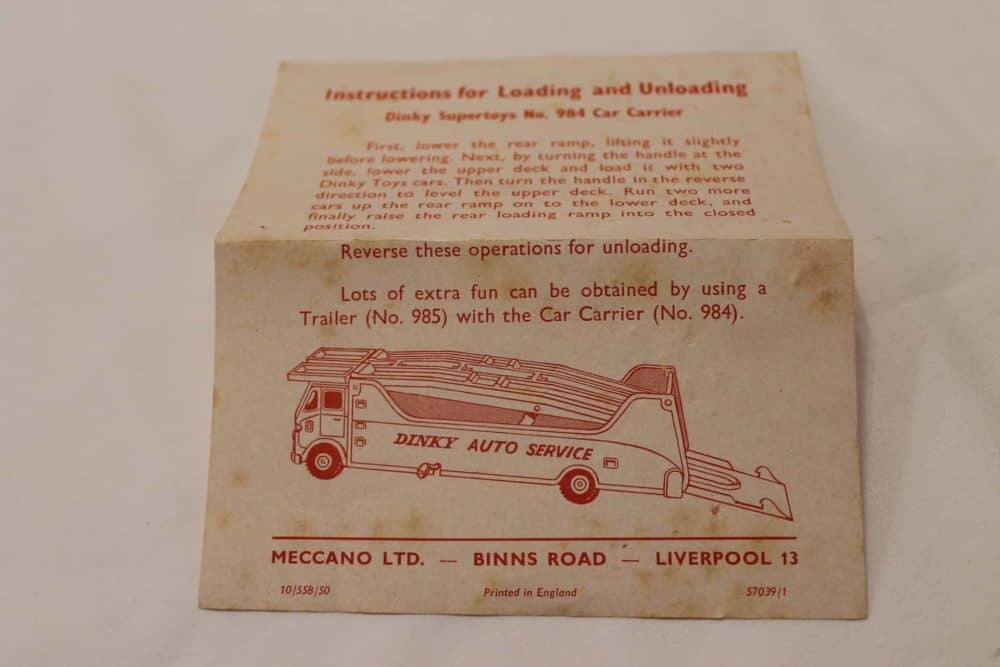 Dinky Toy 984 Car Carrier-instructions