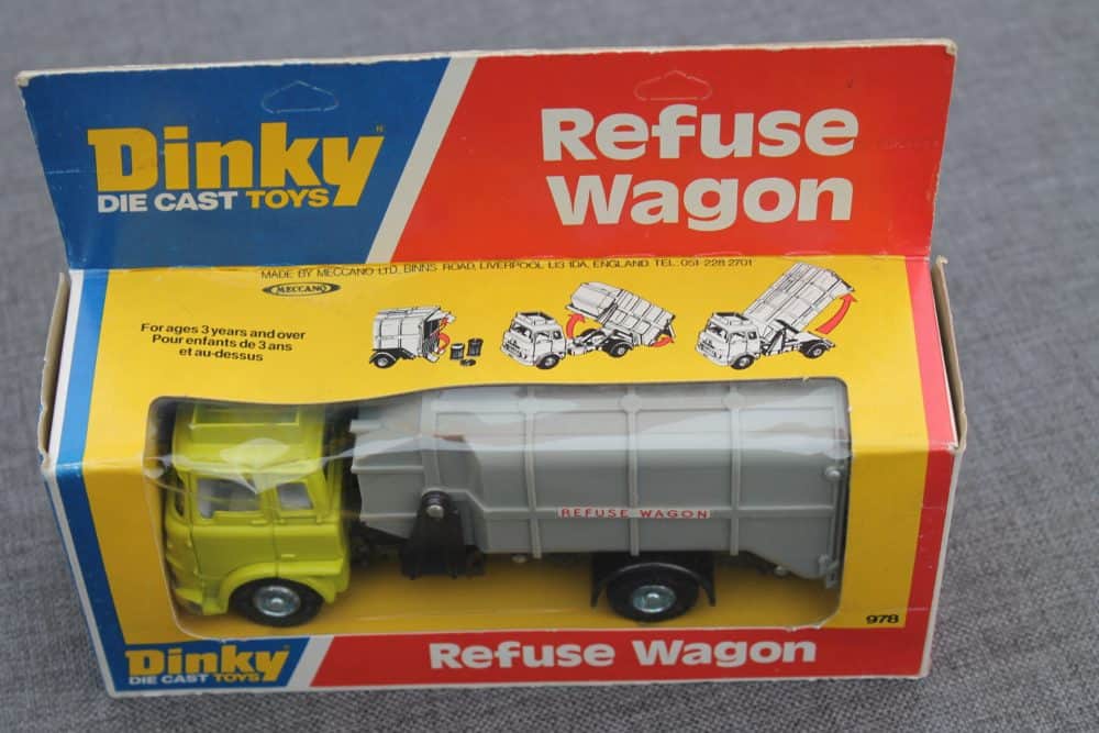 bedford-refuse-wagon-lime-green-and-chocolate-brown-dinky-toys-978-window-box