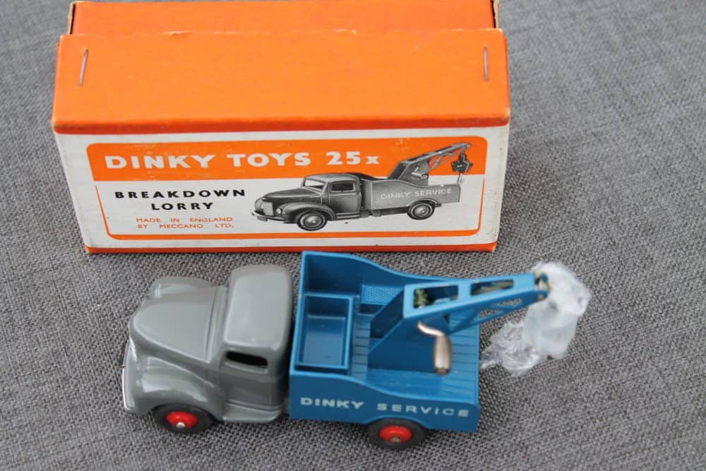 commer-breakdown-lorry-grey-sea-blue-orange-box-dinky-toys-25x