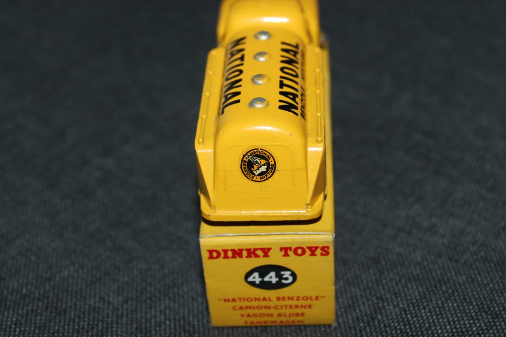 studebaker national benzole petrol tanker yellow dinky toys 443 back