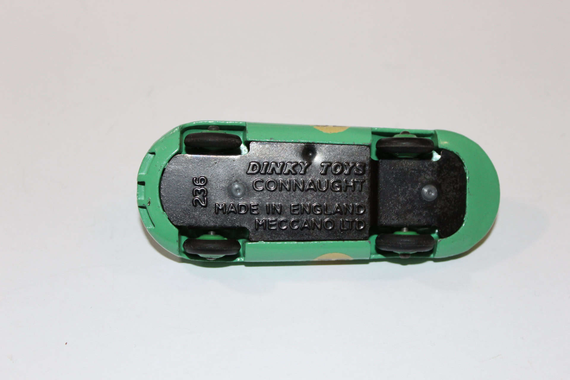 Dinky Toys 236 Connaught racing car model from the 1960s, green diecast toy vehicle.