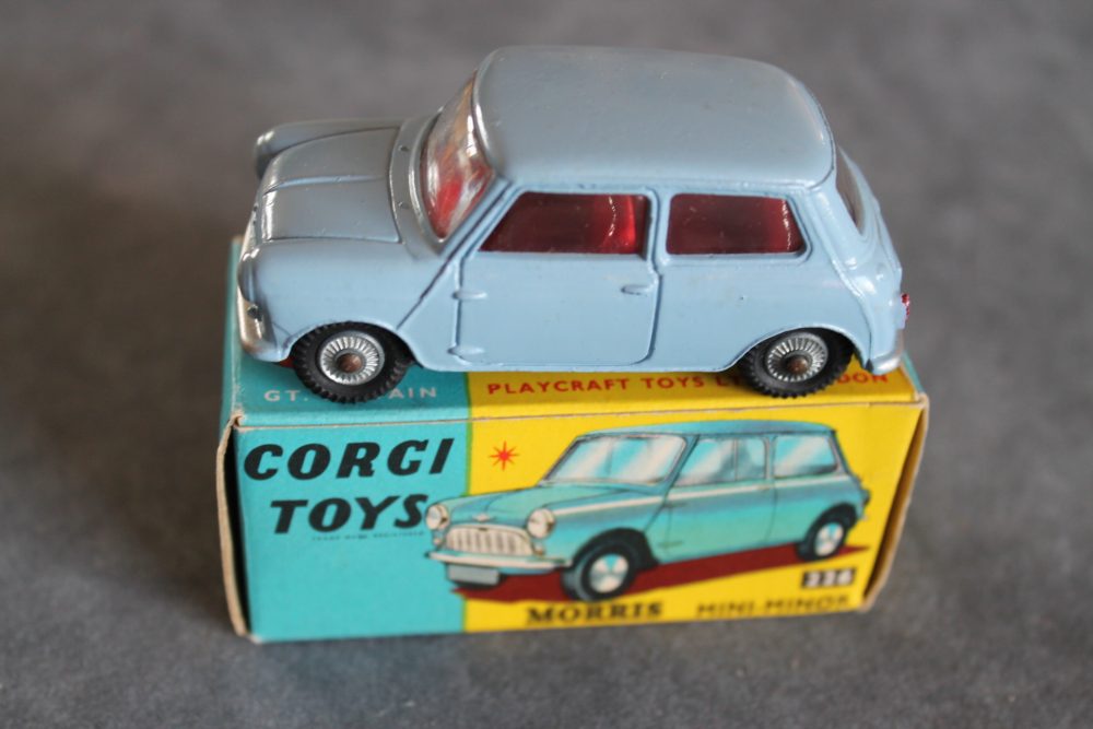 morris mini minor lilac blue cast wheels corgi toys 226