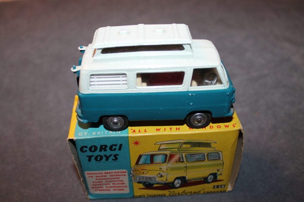 ford thames airbourne Caravan camper blue corgi toys 420 side