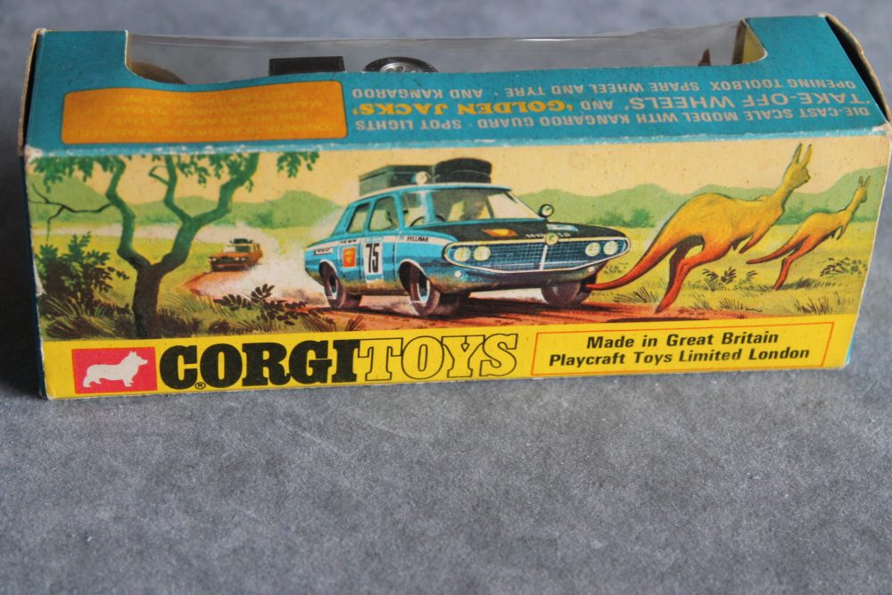 hillman hunter & kangaroo london to sydney marthon winner corgi toys 302 box back
