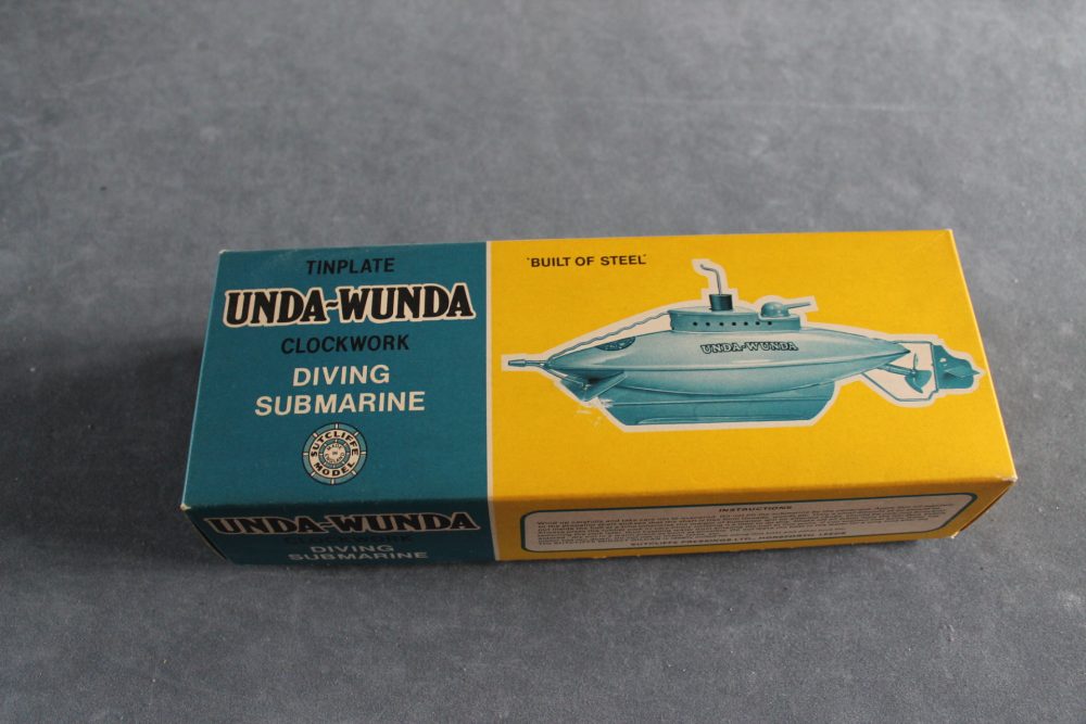 unda wunda blue sutcliffe clockwork tinplate submarine 21-02-24 box