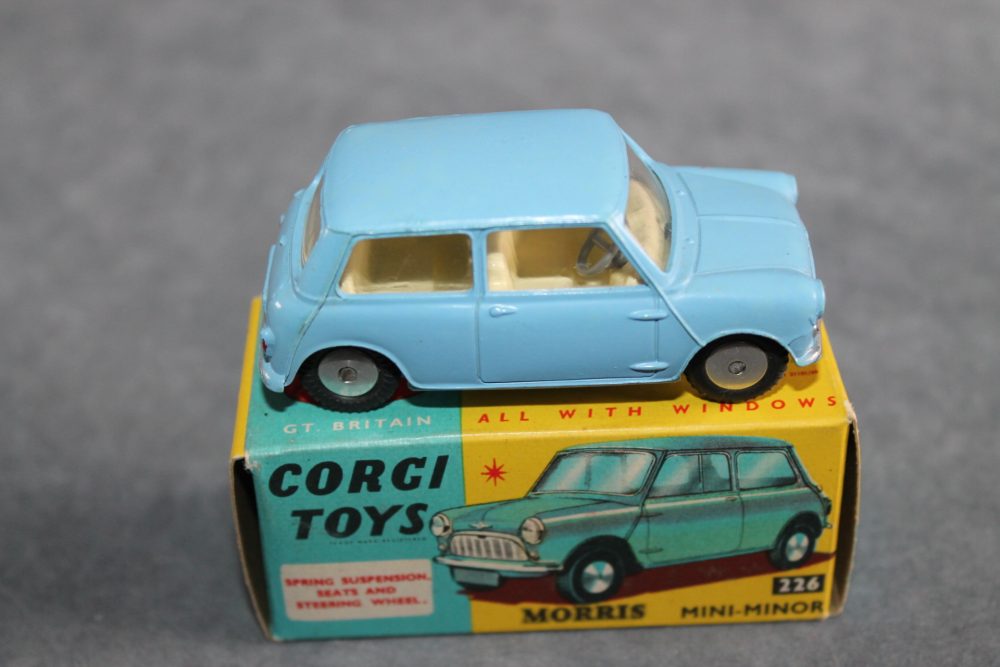 morris mini minor blue & cream interior corgi toys 226 side