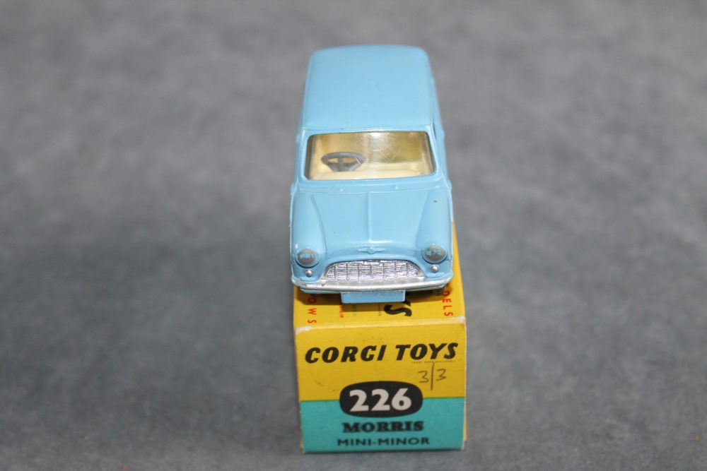 morris mini minor blue & cream interior corgi toys 226 front