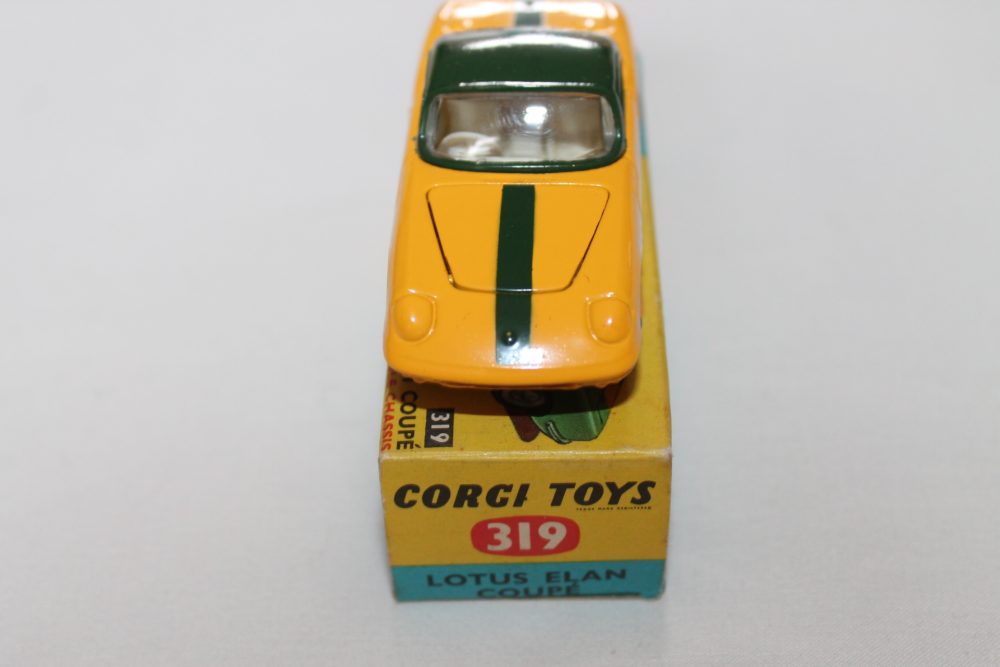 lotus elan hardtop yellow corgi toys 319 front