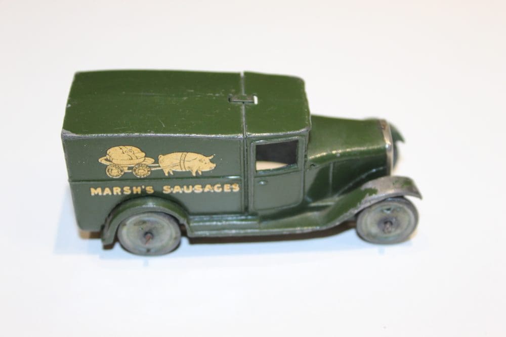 Vintage Dinky Toys Marsh's Sausages delivery van, Type 1, pre-war model.