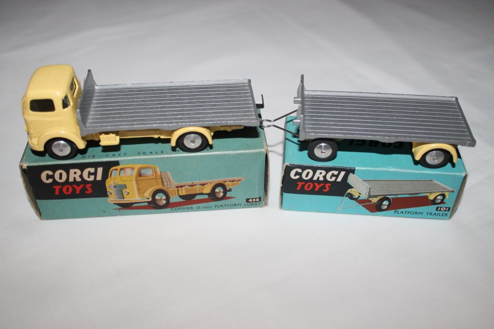 commer 5 ton platform lorry and seperate matching trailer corgi toys 454 and 101