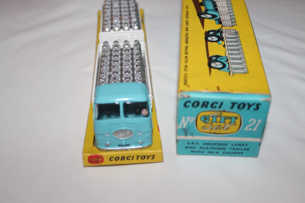 erf dropside lorry and trailer and milk churns corgi toys gift set 21 front