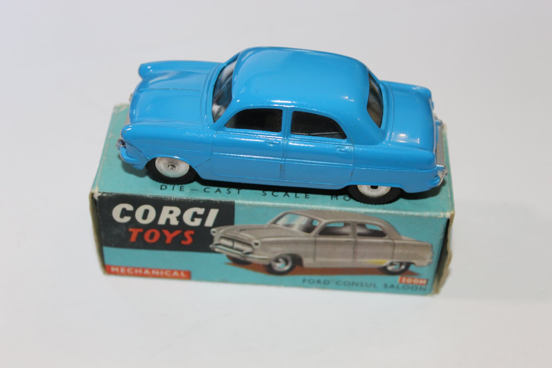 Vintage Corgi Toys 200M Ford Consul Saloon model on original box.