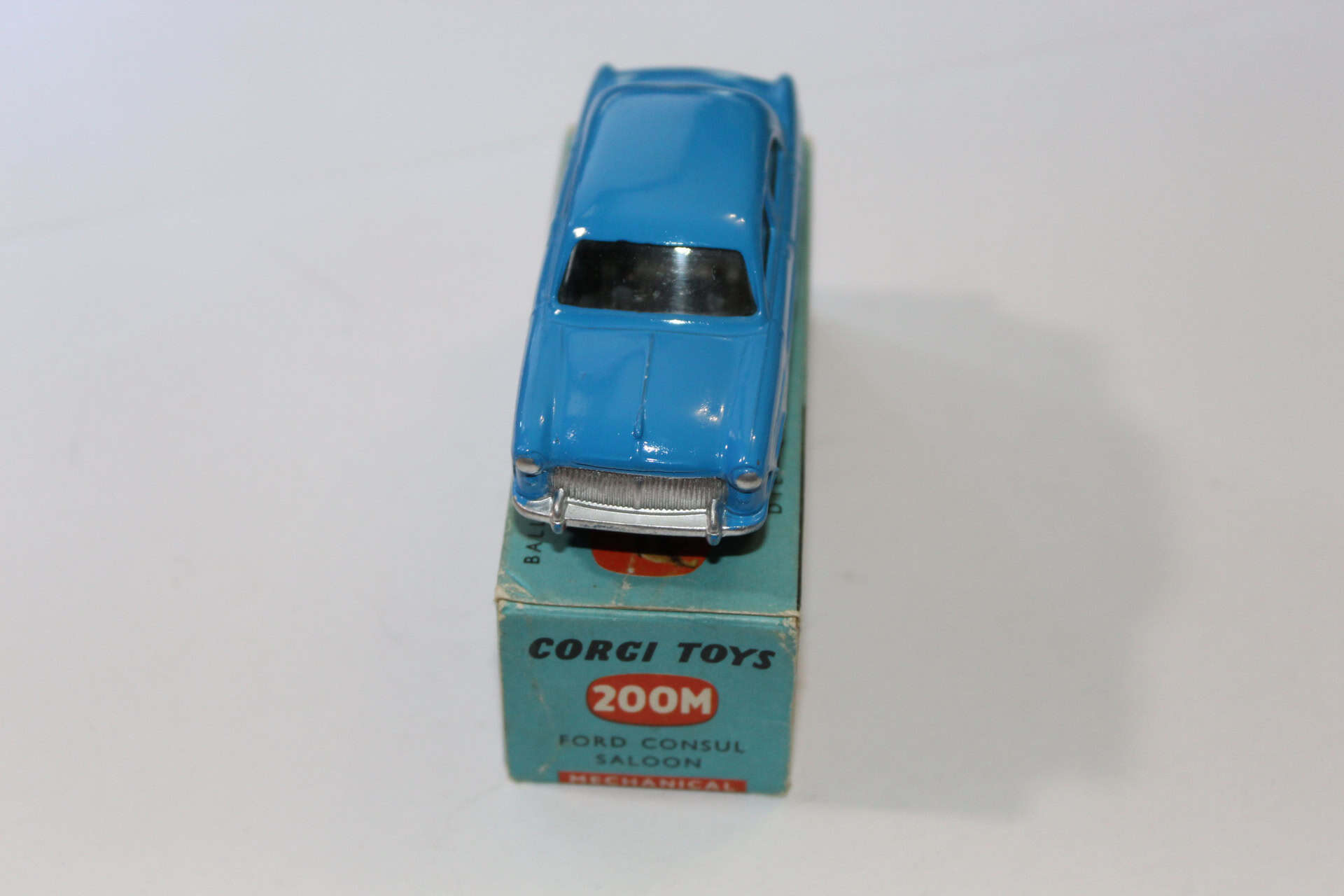 Vintage Corgi Toys 200M Ford Consul Saloon model on its original box.