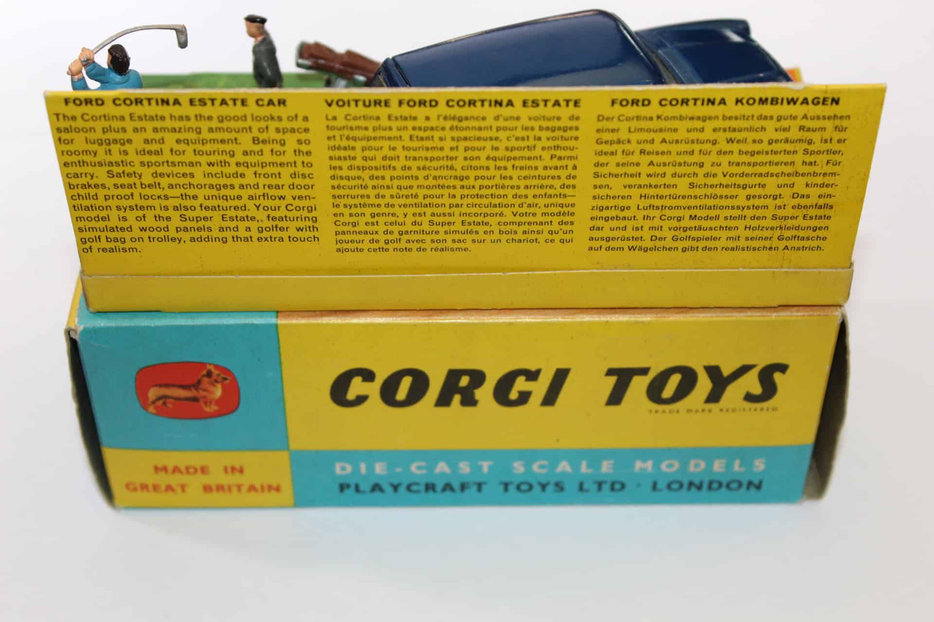 Detailed image of Corgi Toys 440 Ford Consul Cortina Golf Set diecast model, vintage toy from the 19.