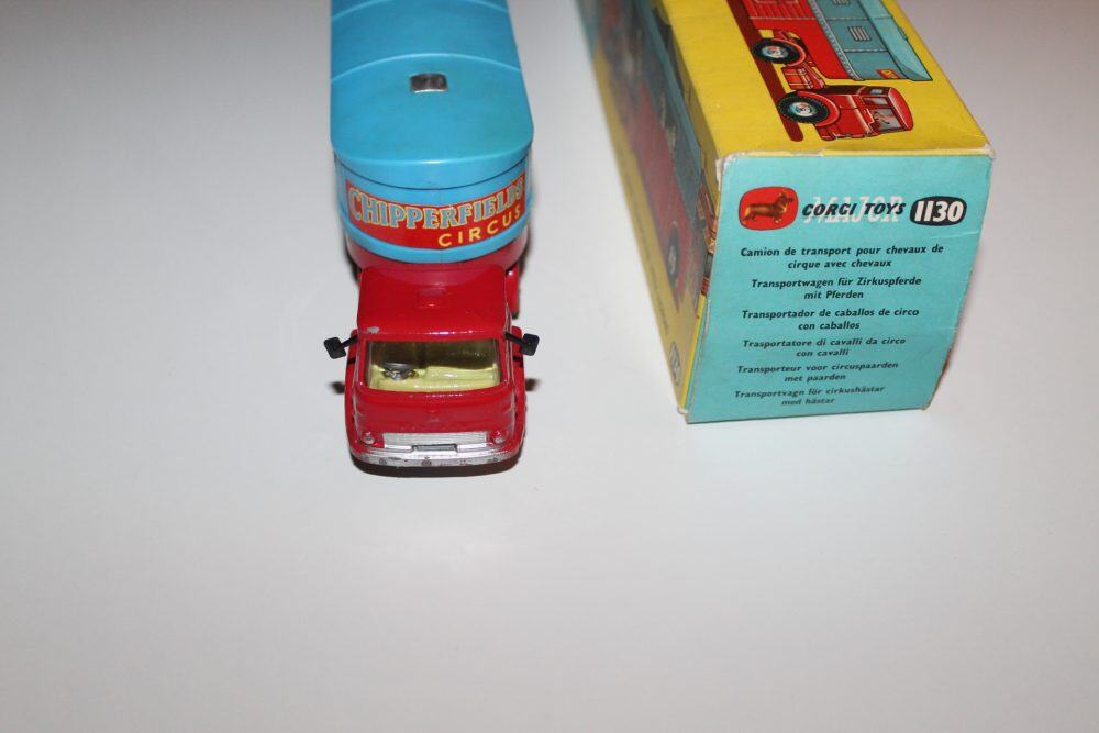 Vintage Corgi Circus Horse Transporter toy with colourful packaging and detailed design.