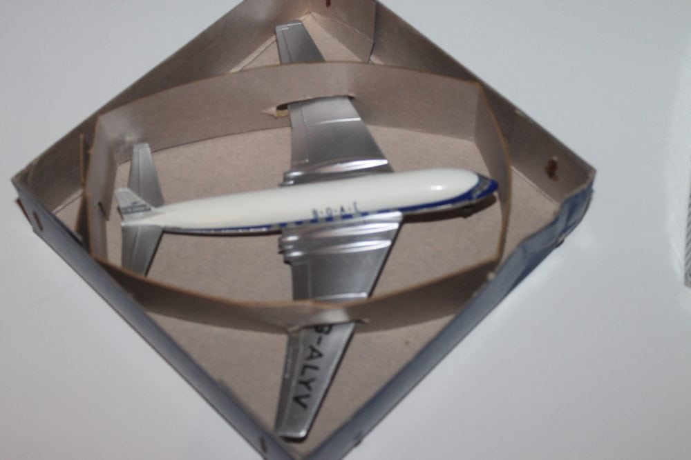 Detailed model of Dinky Toys 702 D.H. Comet aircraft in B.O.A.C. livery.