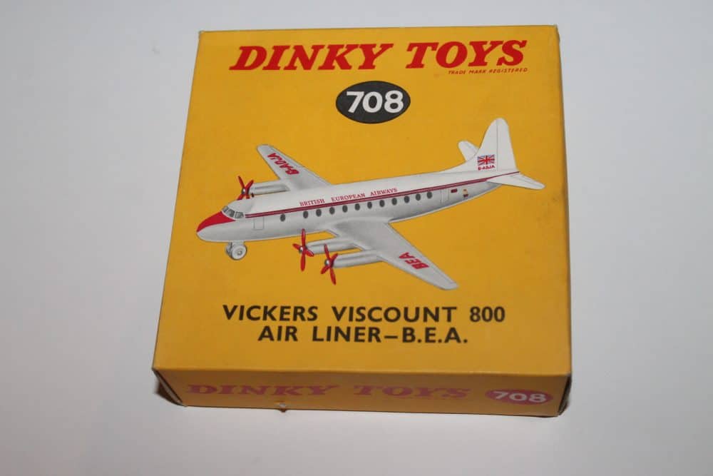 Vintage Dinky Toys model of Vickers Viscount 800 aircraft in original box.