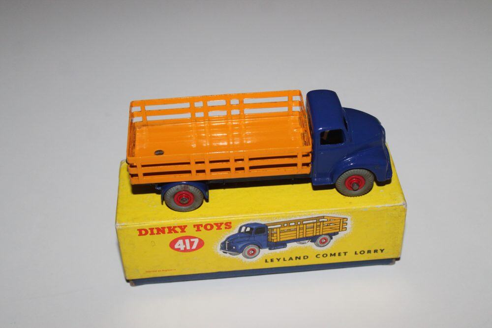 Dinky Toys 417 Leyland Comet Wagon diecast model on original box, vintage toy vehicle.