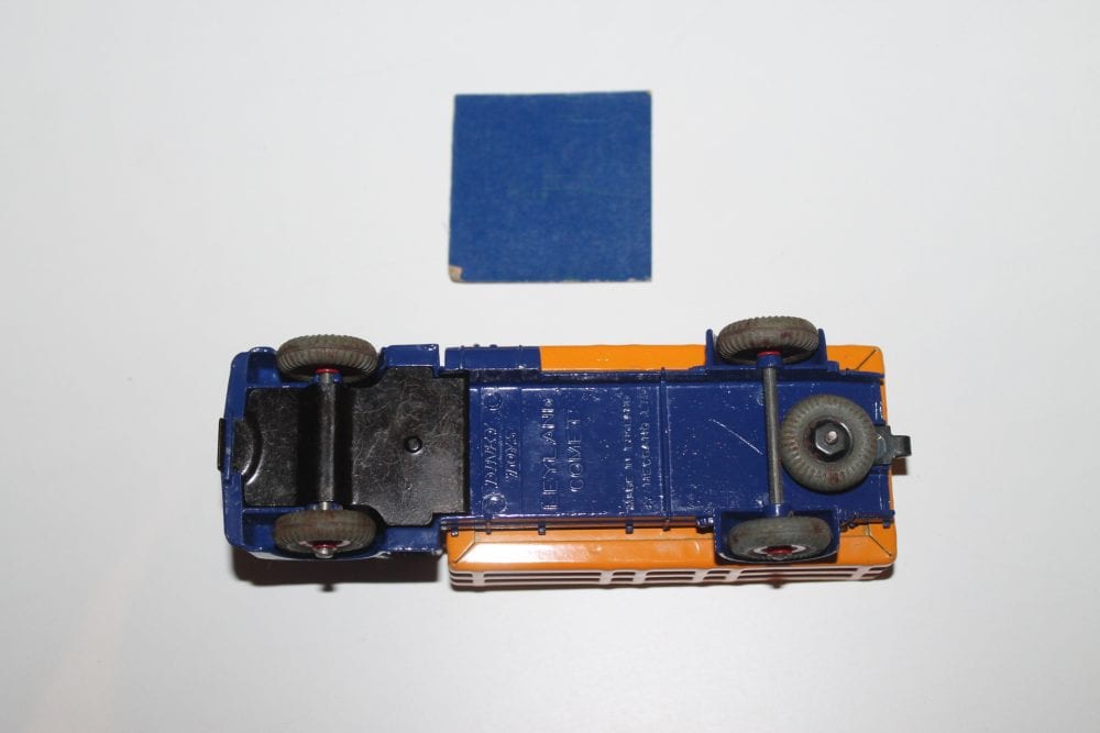 Vintage Dinky Toys 417 Leyland Comet Wagon model in blue and orange, top view.