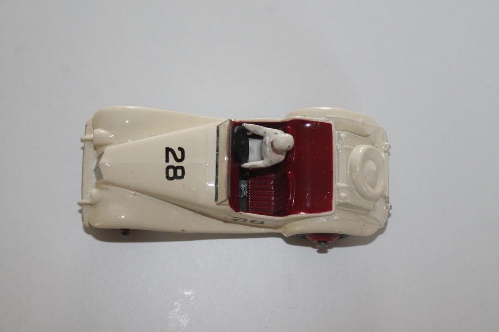 Vintage Dinky Toys MG Midget race car model for collectors.