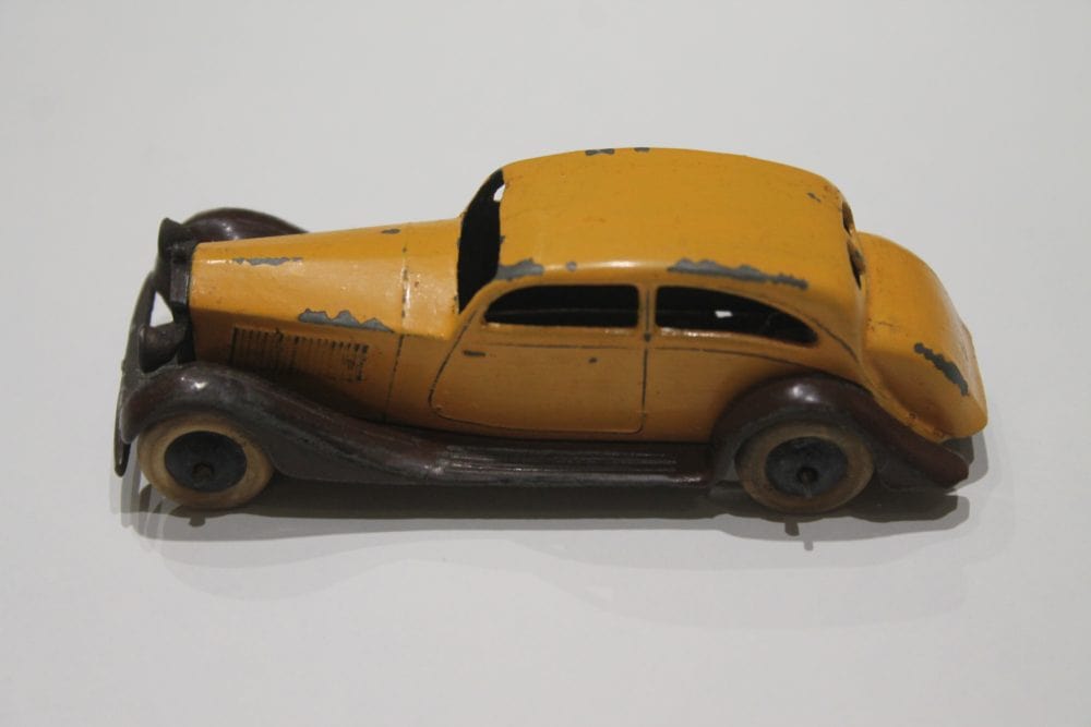 Vintage Dinky Toys 030b Rolls Royce Pre-War model in yellow and black.