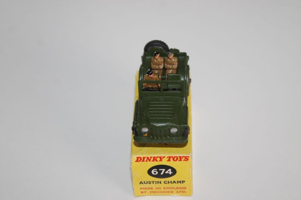 Dinky Toys 674 Austin Champ diecast model from the late issue series, made in England.
