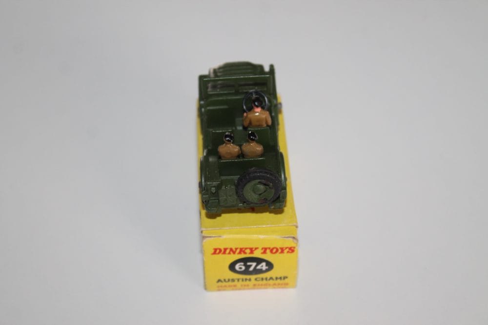 Dinky Toys 674 Austin Champ diecast model in original box, late issue version.