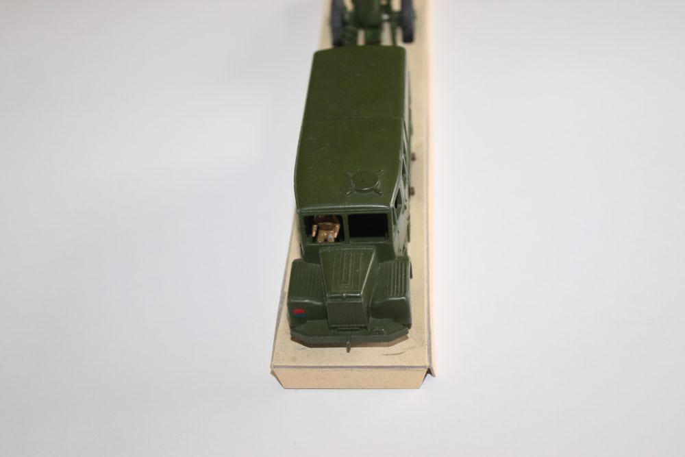 Vintage Dinky Toys 674 Austin Champ model in green, detailed diecast military vehicle.