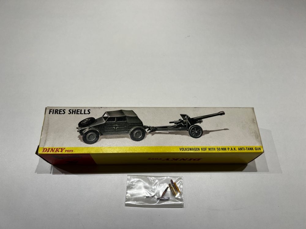 Dinky 617 Volkswagen KDF model with 50mm P.A.K. anti-tank gun in box.