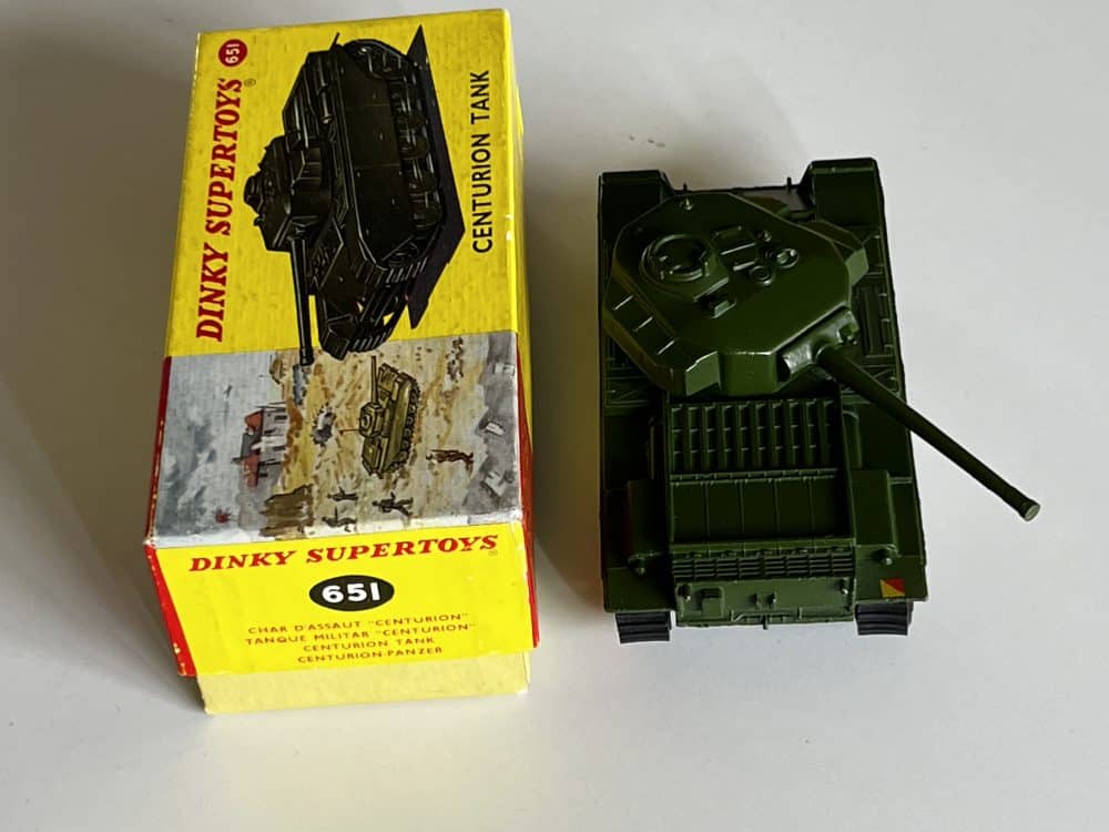Dinky Toys 651 Centurion Tank model in green with detailed design, from the late issue series.
