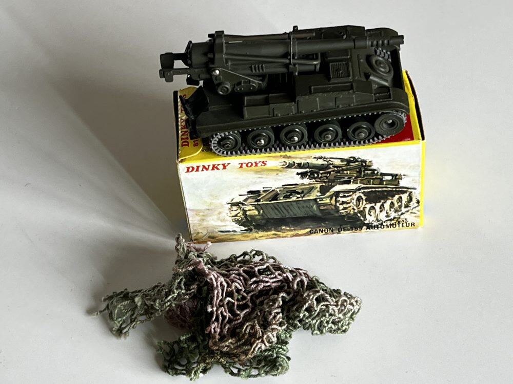 Dinky Toys French AMX tank model with 155mm ABS gun, detailed diecast military vehicle.