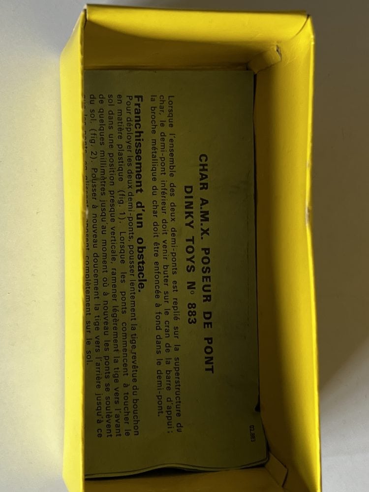 French Dinky 883 Char AMX Bridge Layer toy in original packaging.