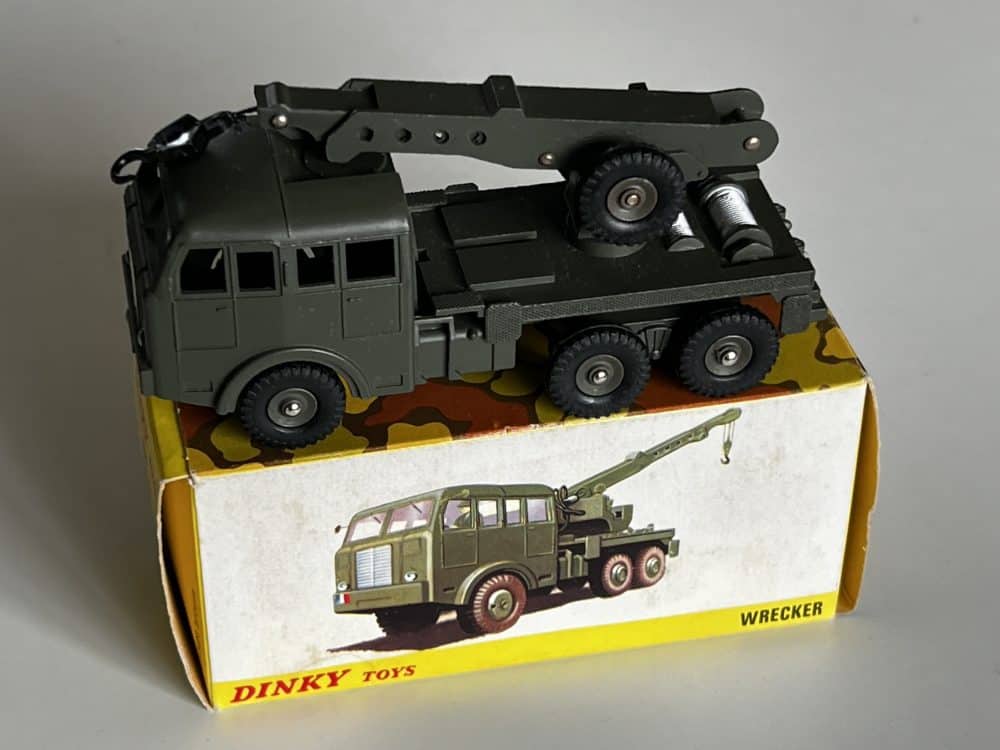 Vintage French Dinky Toys 806 military wrecker truck for collectors.