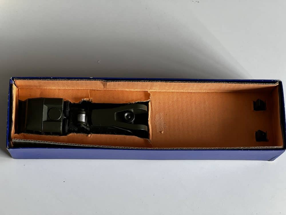 Dinky 890 Berliet tank transporter model with detailed window glazing in original box.