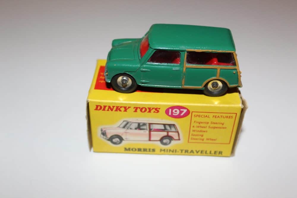 Vintage Dinky Toys 197 Morris Mini Traveller diecast model on original box.
