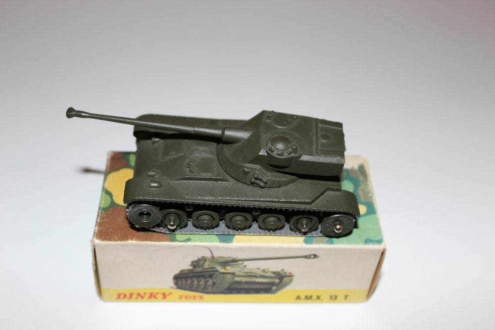 Dinky Toys 801 A.M.X. 13 T tank model from the French Dinky Toys collection, displayed on its origin.