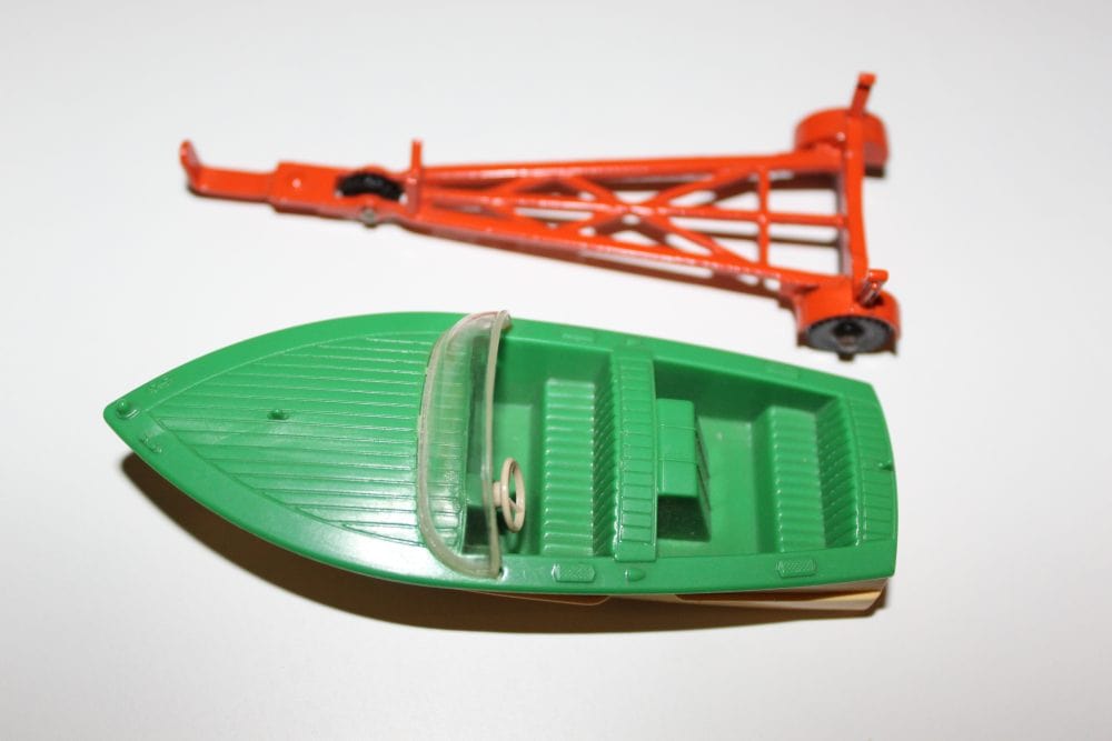 Vintage diecast Healey sports boat and trailer model for collectors.
