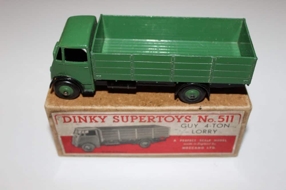 Vintage Dinky Toys 511 Guy 4-Ton Lorry model in green with original box.