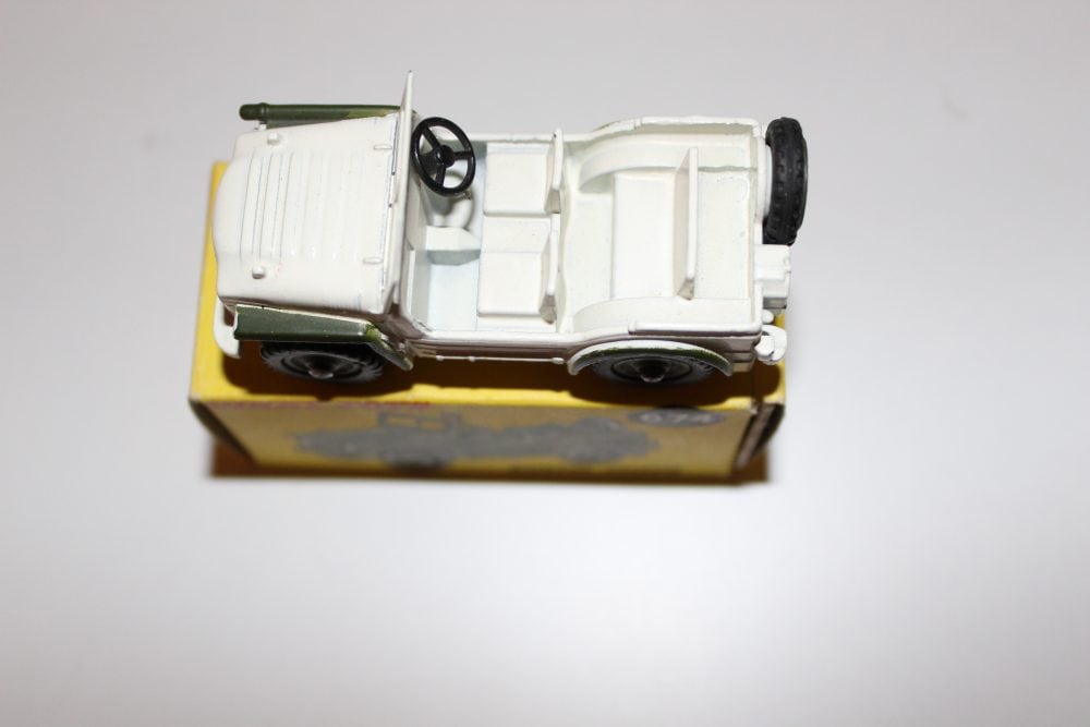 Vintage Dinky Toys 674 'UN' Austin Champ diecast model, white military vehicle.