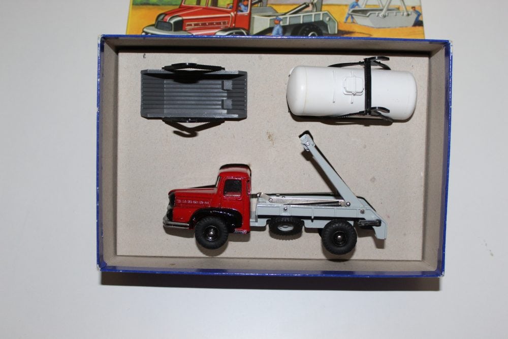 Vintage Dinky Toys 029e half cab bus with accessories in original box.