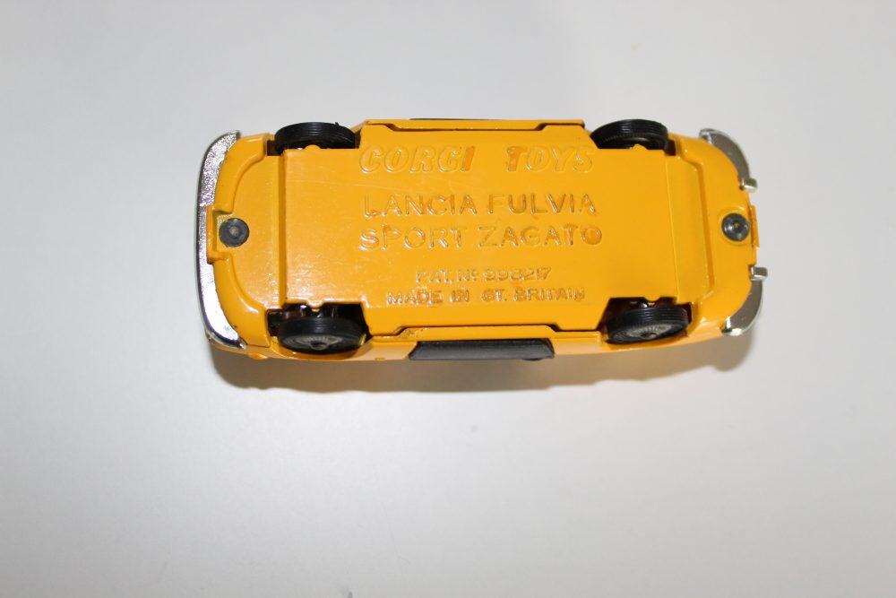 Detailed Corgi Toys 332 Lancia Fulvia Sport Zagato model with yellow finish.