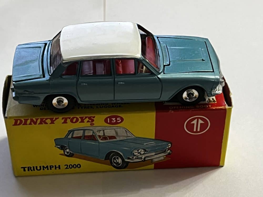 Dinky Toys 135 Triumph 2000 diecast model car on original box.