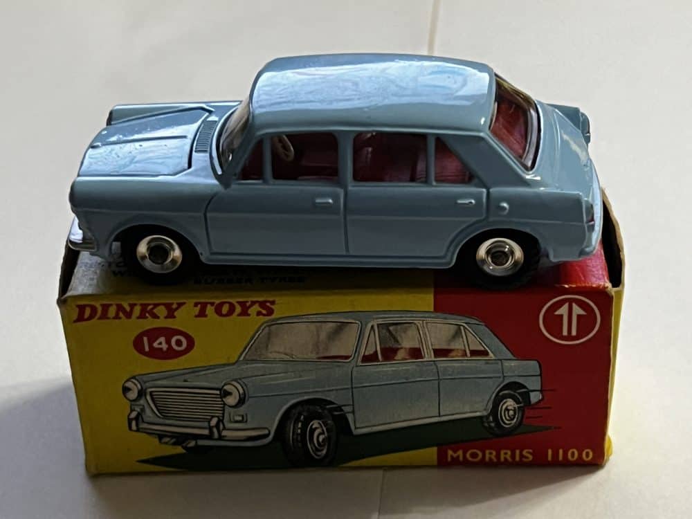 Dinky Toys 135 Triumph 2000 diecast model car on box, collectible vintage toy.