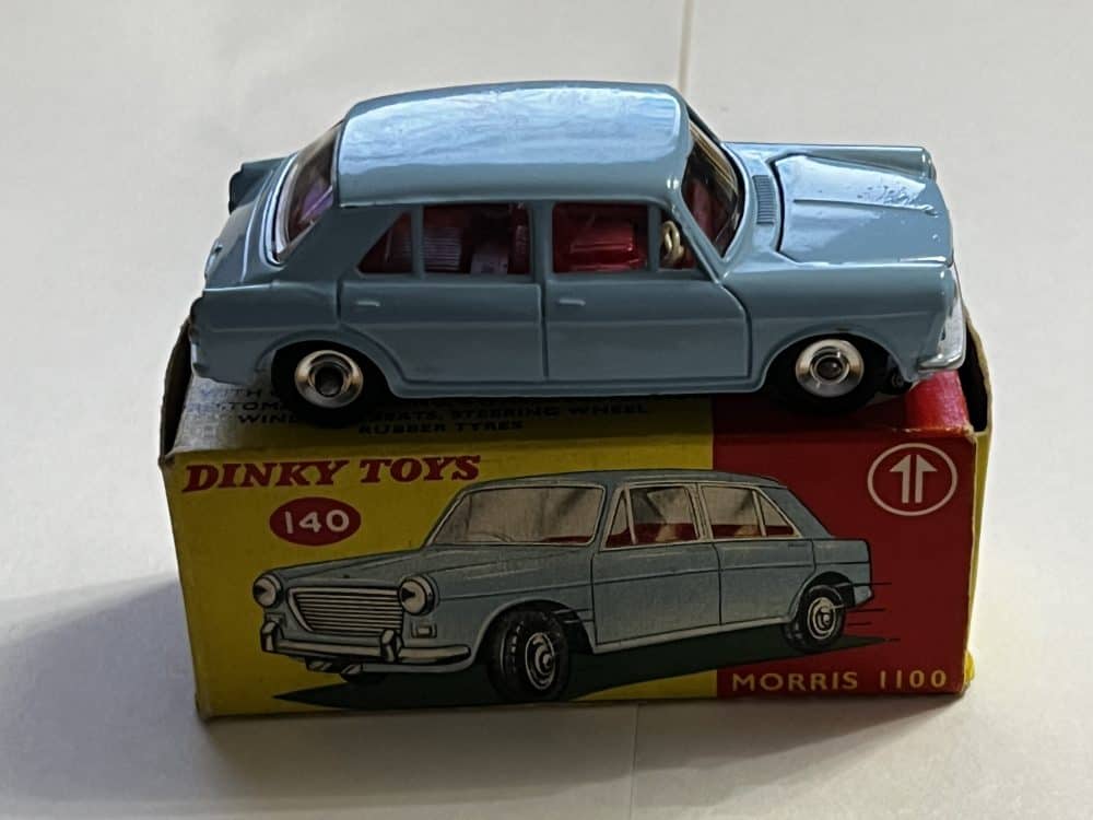 Dinky Toys 135 Triumph 2000 diecast model car on box, collectible vintage toy.
