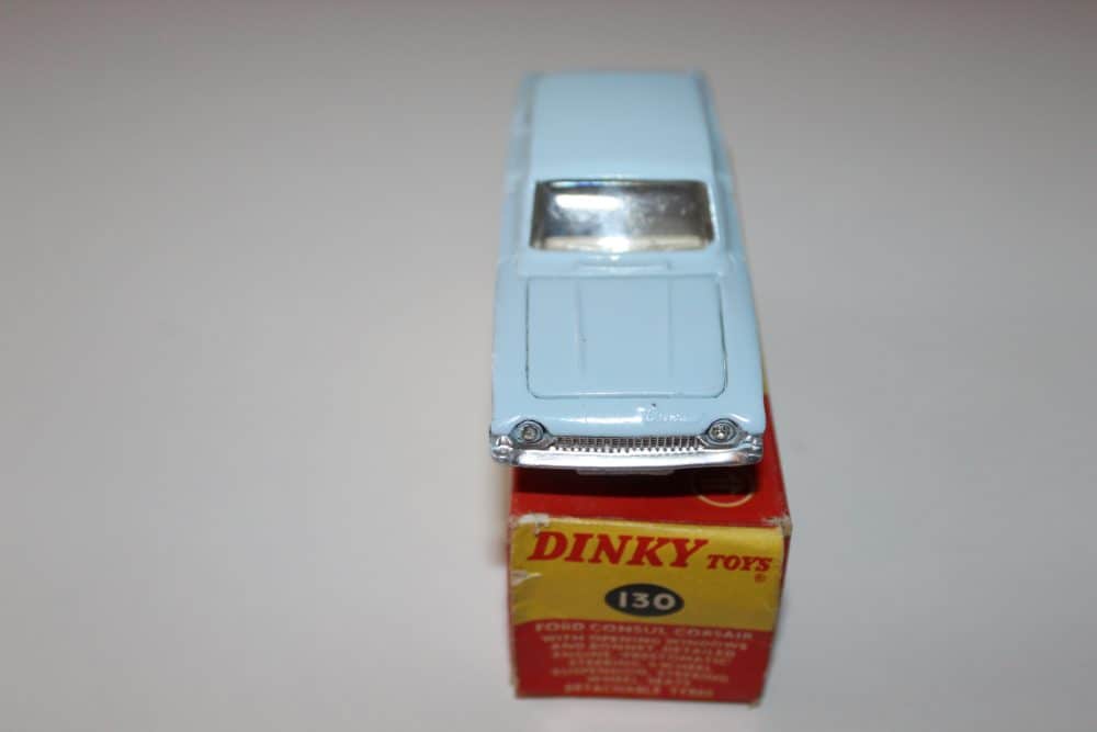 Dinky Toys 130 Ford Consul Corsair diecast model on box, vintage collectible car.